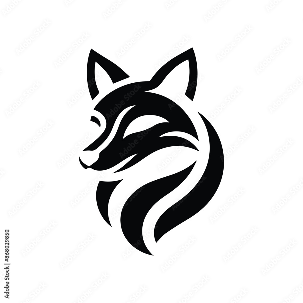 Abstract simple black and white fox head mascot logo silhouette Abstract simple black and white fox head mascot logo silhouette