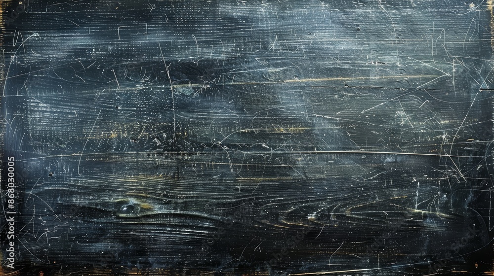 Obraz premium Abstract dark blue and gray background with white scratches and lines, resembling a weathered surface.