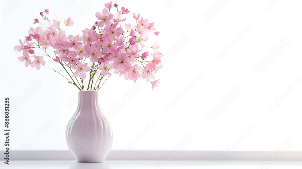 Pink spring flowers in a vase isolated on a white background Pink spring flowers in a vase isolated on a white background