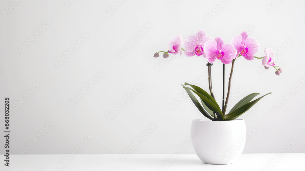 Pink orchid in a flowerpot isolated on a white background Pink orchid in a flowerpot isolated on a white background