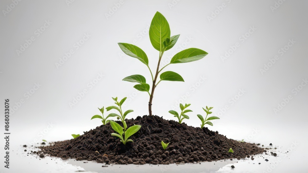 Seedlings Growing in Soil on White Background. Seedlings Growing in Soil on White Background.