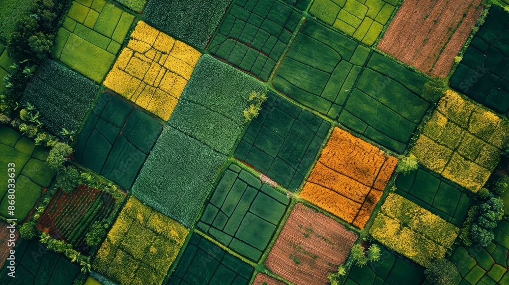 Aerial view of agricultural fields in geometric patterns, illustrating human impact on nature, close up, farmland artistry, vibrant, composite, rural backdrop Aerial view of agricultural fields in geometric patterns, illustrating human impact on nature, close up, farmland artistry, vibrant, composite, rural backdrop