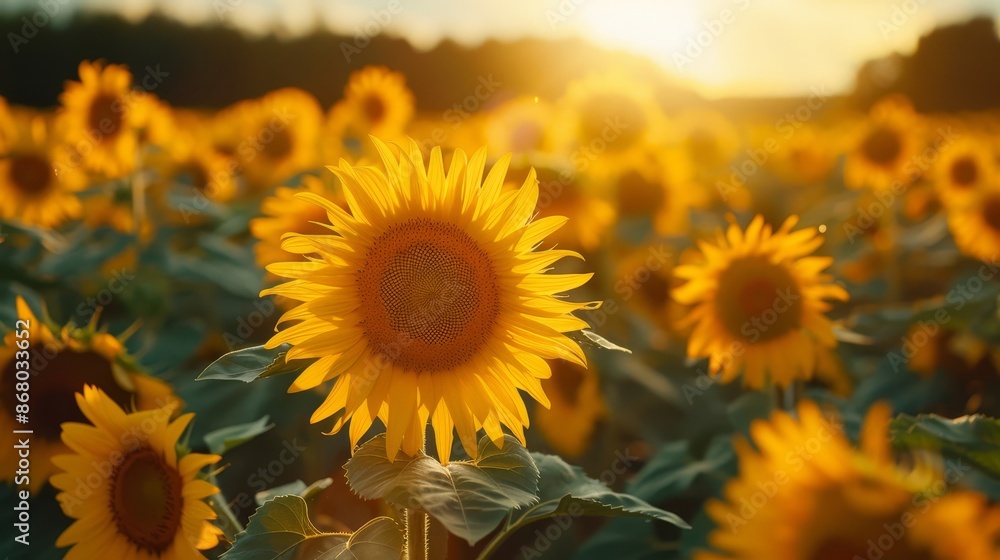 Closeup of a vibrant sunflower field at sunrise, highlighting natural beauty and warmth, selective focus, morning glow, vibrant, overlay, countryside backdrop Closeup of a vibrant sunflower field at sunrise, highlighting natural beauty and warmth, selective focus, morning glow, vibrant, overlay, countryside backdrop