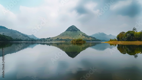 a mountain reflecting in water, AI Generative