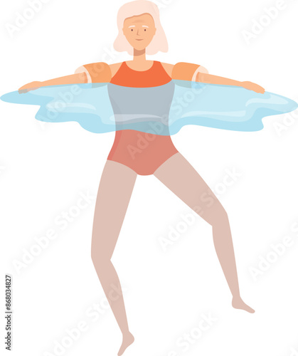 Senior woman is enjoying her water aerobics class, promoting a healthy and active lifestyle for seniors