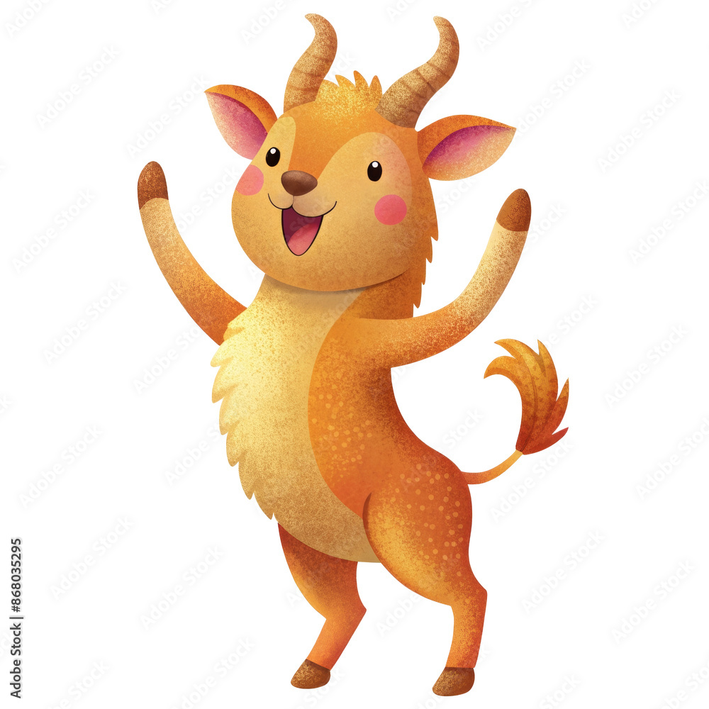 Fototapeta premium Cheerful Cartoon Animal Celebrating with Raised Arms - Fun and Festive Clipart for Parties and Events