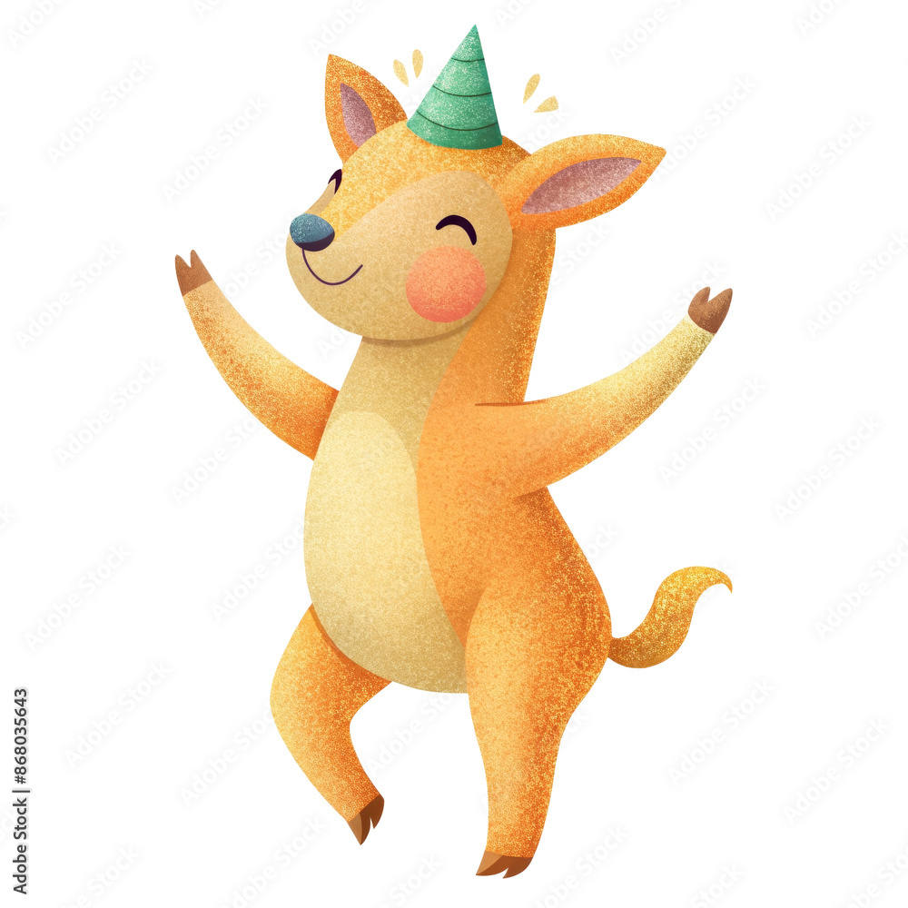 Obraz premium Adorable Animal Celebrating with Party Hat Clipart - Perfect for Birthday Invitations, Cards, and Festive Designs