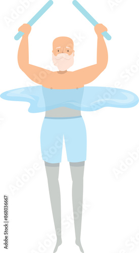 Elderly man enjoying water sports, participating in aqua aerobics class, staying fit and active
