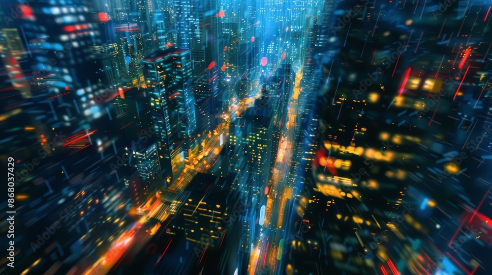 abstract cityscape at night, with lights and shadows forming an intricate, dream-like pattern. abstract cityscape at night, with lights and shadows forming an intricate, dream-like pattern.
