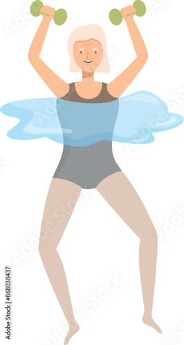 Senior woman lifting dumbbells while doing aqua aerobics in the swimming pool