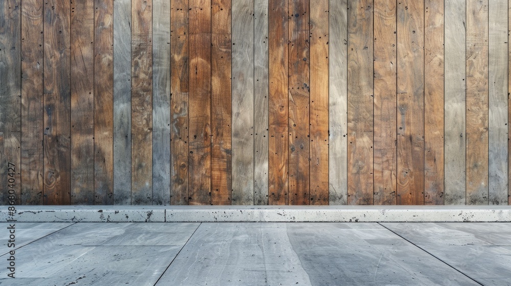 Wood and concrete textured background with wall and space for text Wood and concrete textured background with wall and space for text