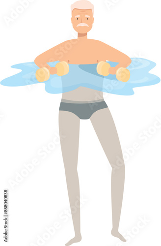 Senior man enjoying the benefits of water aerobics with dumbbells in a pool