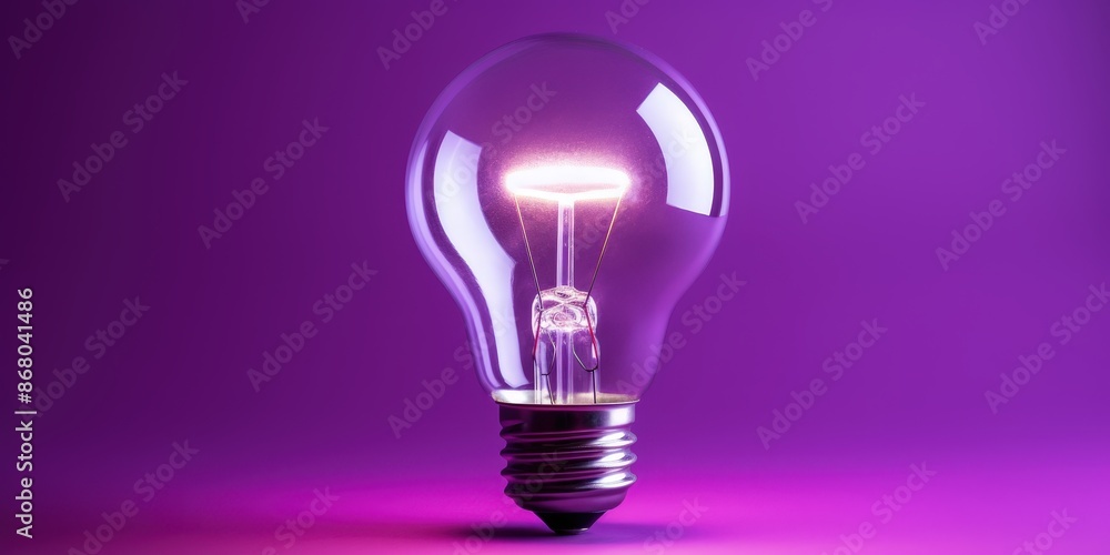 Glowing Light Bulb on Purple Background Glowing Light Bulb on Purple Background