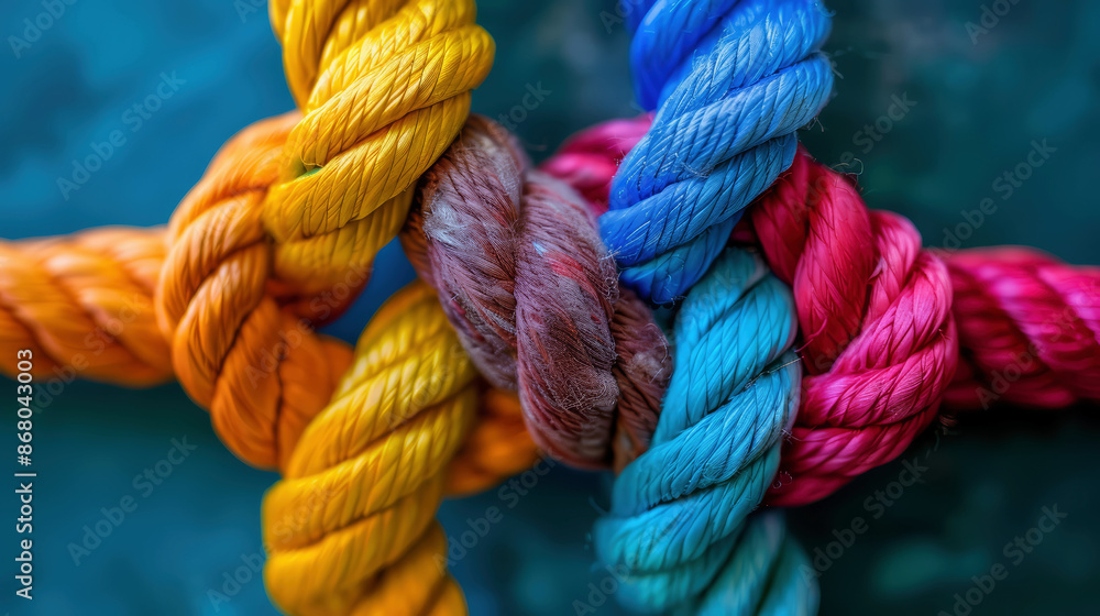 Team rope diverse strength connect partnership together teamwork unity communicate support Team rope diverse strength connect partnership together teamwork unity communicate support
