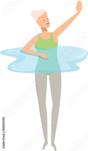 Senior woman doing aqua aerobics in swimming pool, active lifestyle