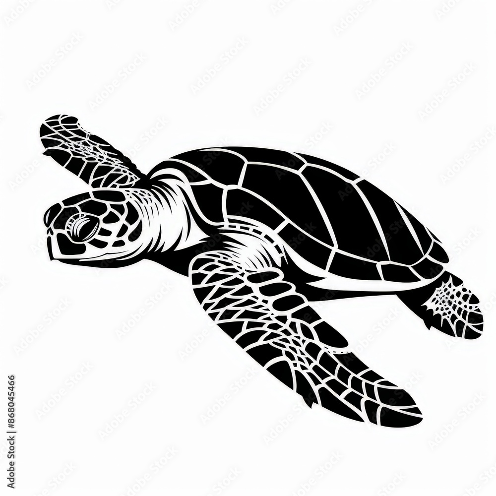 Fototapeta premium black and white illustration of a swimming sea turtle
