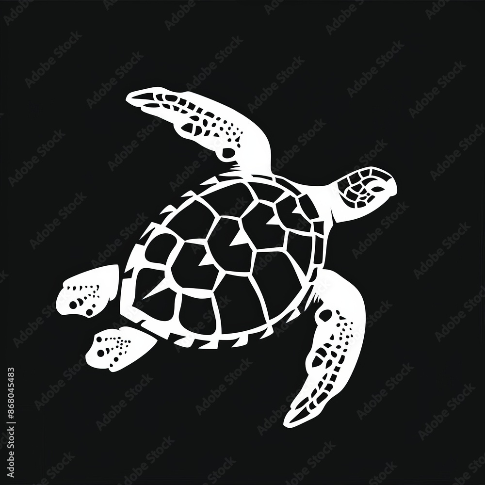 Naklejka premium black and white illustration of a swimming sea turtle