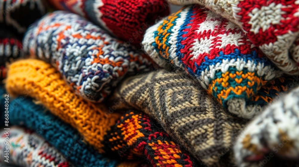 Detailed Close-up of Authentic Scandinavian Knitwear with Geometric Patterns Detailed Close-up of Authentic Scandinavian Knitwear with Geometric Patterns
