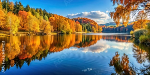 Tranquil autumn scene at a picturesque lake , Fall foliage, serene, reflection, tranquil, peaceful, nature, water, trees