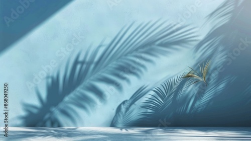 Wallpaper Mural Serene Ambience: Abstract Light Blue Background with Palm Shadow for Product Presentations, an Empty Scene with Soft Shadows and Copy Space Torontodigital.ca