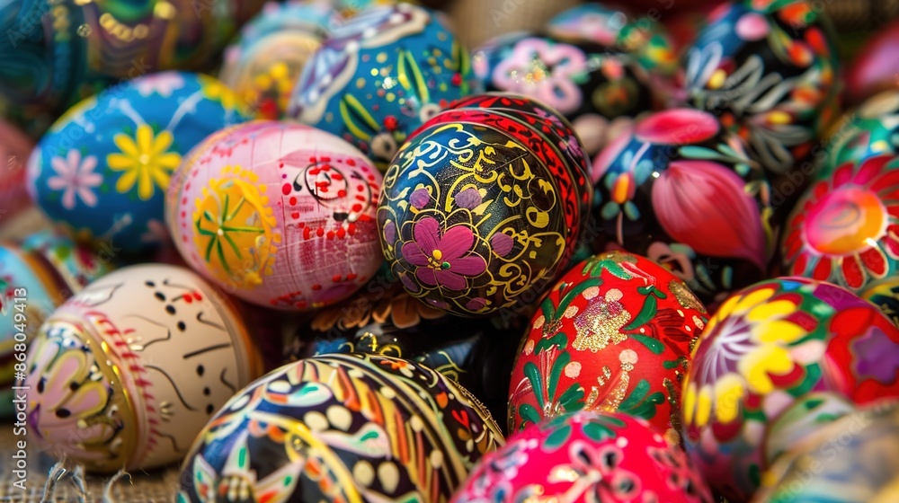 Vibrant Ukrainian Easter Eggs Adorned with Intricate Folk Designs Vibrant Ukrainian Easter Eggs Adorned with Intricate Folk Designs