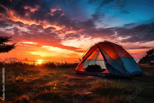 Wallpaper Mural Tent with a colorful sunset behind it. Torontodigital.ca