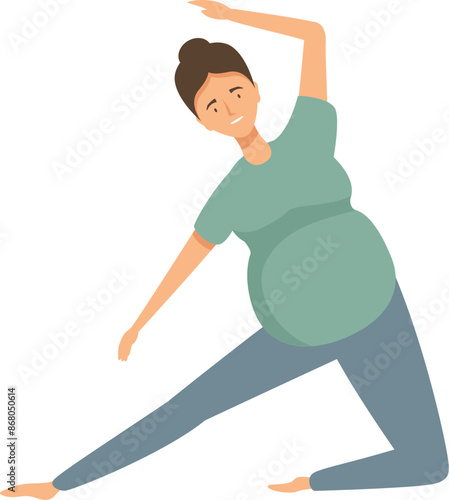 Pregnant woman is enjoying a prenatal yoga workout, promoting a healthy lifestyle during pregnancy
