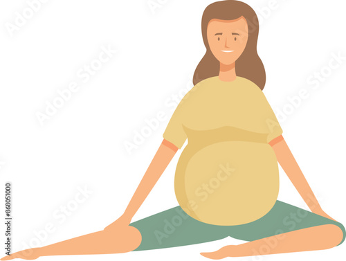 Pregnant woman practicing yoga, stretching in twine pose, keeping in good shape during pregnancy