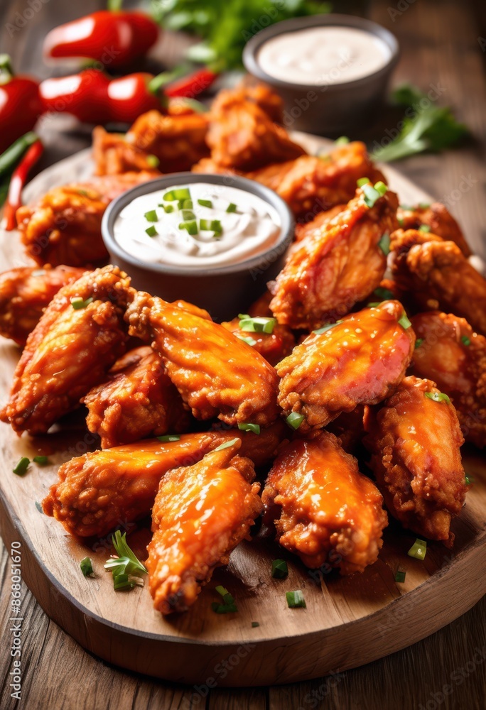 spicy buffalo wings creamy dip rustic wooden table, food, appetizer, snack, chicken, hot, delicious, tasty, crispy, fried, sauce, flavor, tangy, meal, cuisine, spicy buffalo wings creamy dip rustic wooden table, food, appetizer, snack, chicken, hot, delicious, tasty, crispy, fried, sauce, flavor, tangy, meal, cuisine,