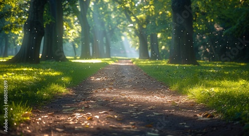 A Winding Path Through a Lush Green Park on a Sunny Day