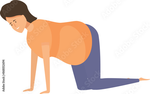 Pregnant woman doing yoga, stretching body and exercising at home