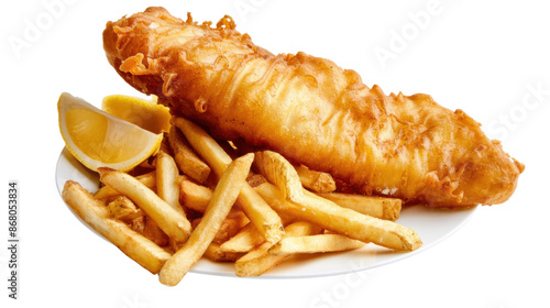 English fish and chips on transparent background photo