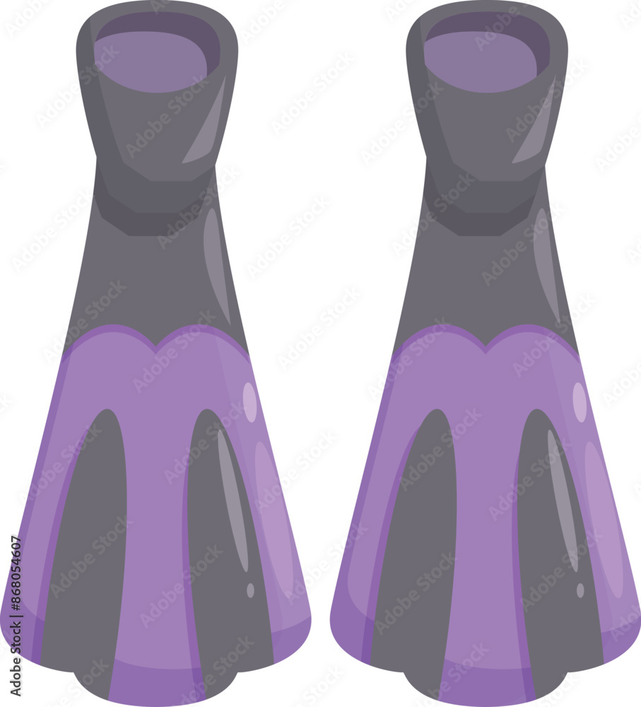 Pair of purple flippers for diving and swimming in the sea or a swimming pool Pair of purple flippers for diving and swimming in the sea or a swimming pool
