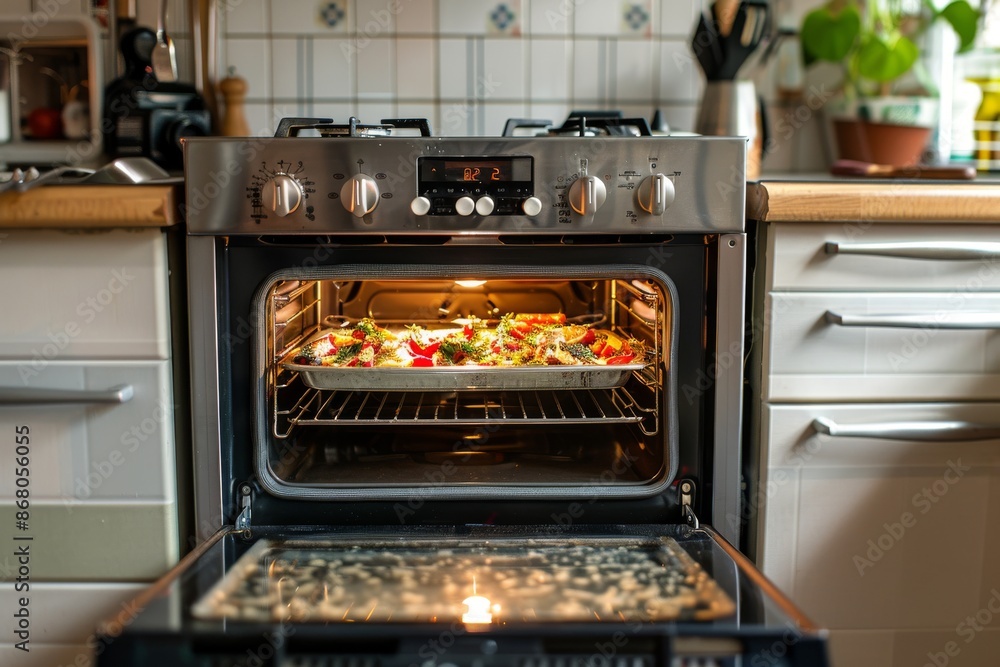 Close-Up of an Oven with a Delicious Dish Inside Close-Up of an Oven with a Delicious Dish Inside