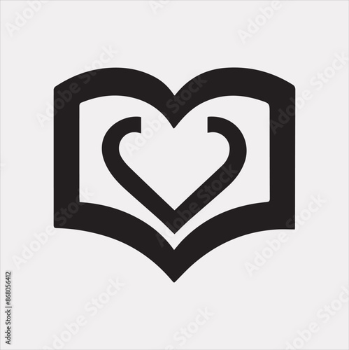 book And Love shape education logo vector Silhouette on White Background