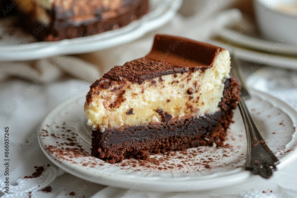 Slice of Chocolate Cheesecake with a Brownie Crust Slice of Chocolate Cheesecake with a Brownie Crust