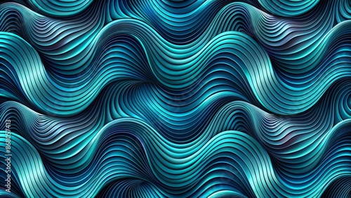 Mesmerizing dark blue and teal wavy abstract seamless pattern featuring undulating curves and hypnotic swirls on a futuristic background.