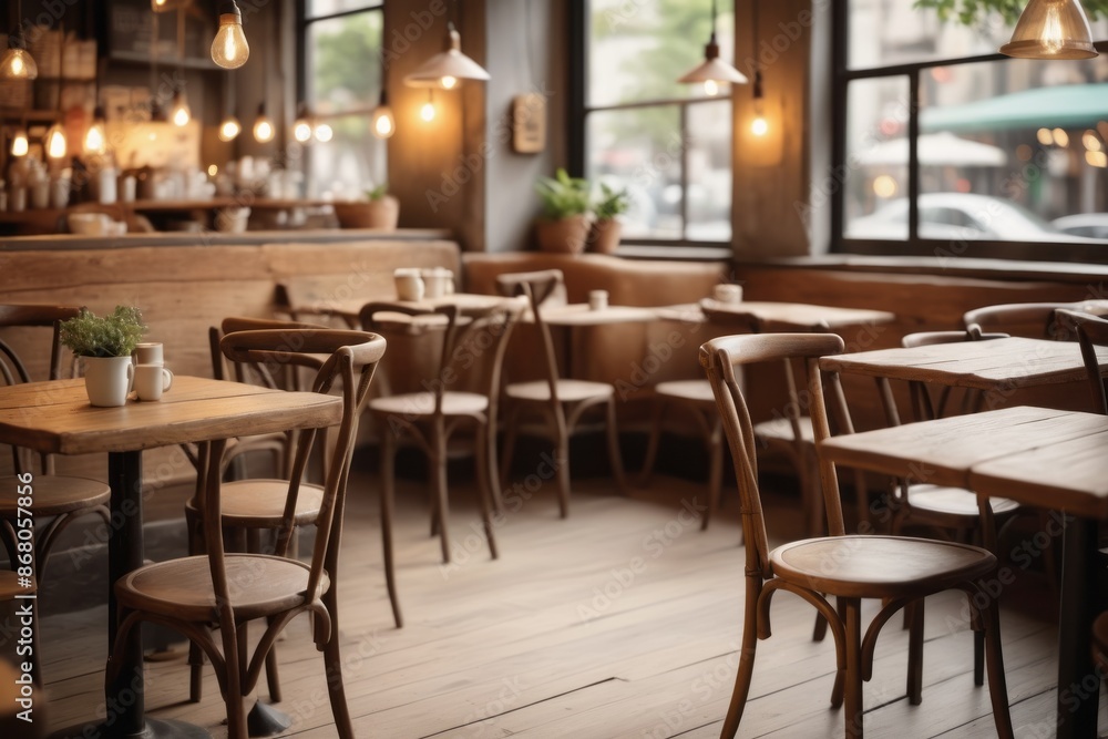 blurred Warm light fills a luxurious restaurant interior with empty wooden tables and plush chairs set for a romantic dinner blurred Warm light fills a luxurious restaurant interior with empty wooden tables and plush chairs set for a romantic dinner