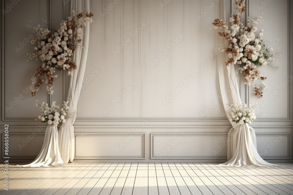 Elegant White Room with Floral Decorations Elegant White Room with Floral Decorations