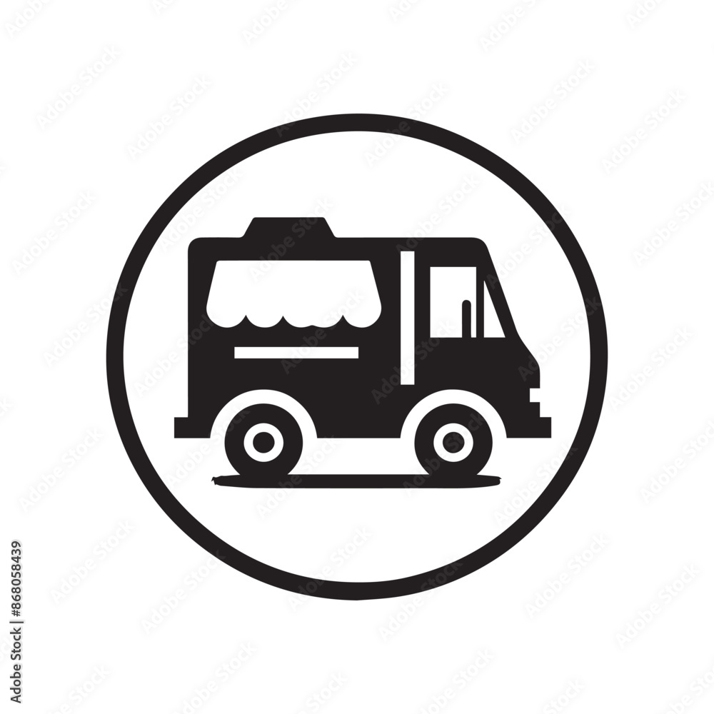 Abstract simple black and white food truck silhouette, minimalist food truck icon. Abstract simple black and white food truck silhouette, minimalist food truck icon.