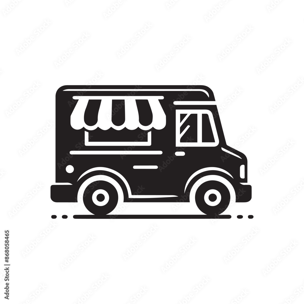 Abstract simple black and white food truck silhouette, minimalist food truck icon. Abstract simple black and white food truck silhouette, minimalist food truck icon.