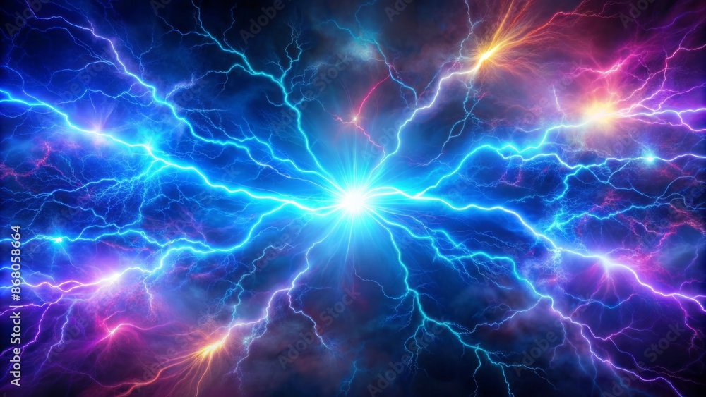 Vibrant abstract background featuring blue and purple hues with streaks of radiant blue neon lightning illuminating the dark atmosphere. Vibrant abstract background featuring blue and purple hues with streaks of radiant blue neon lightning illuminating the dark atmosphere.