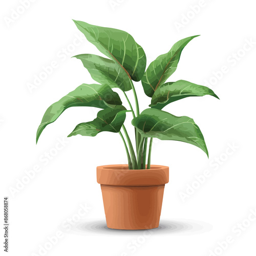 vector houseplant in brown flowerpot on white background