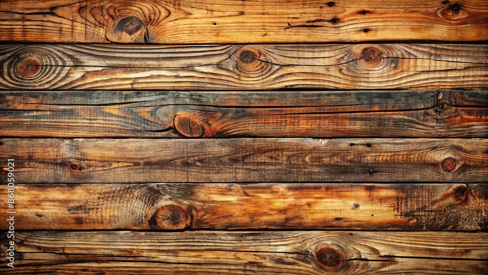 Naklejka premium Weathered distressed wooden planks featuring deep cracks worn by time and adorned with subtle rustic nuances and faded wood grain patterns.