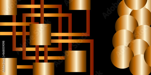 Seamless modern black and gold color technology concept geometric line and circle vector. Luxury seamless pattern.  Paper cut style with gold lines. For background presentation, background, wallpaper.