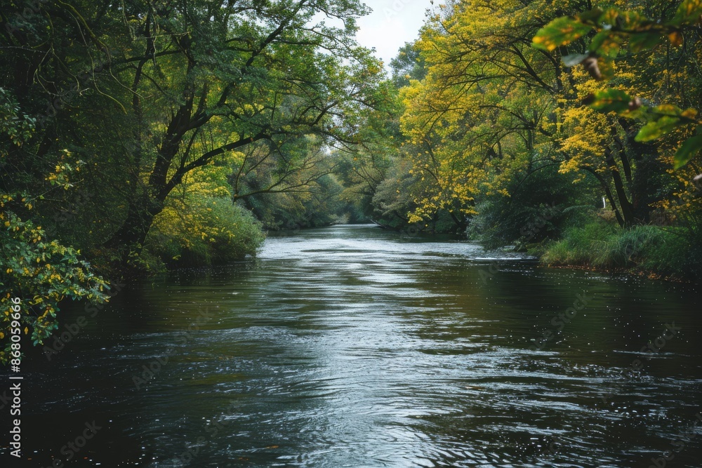 Serene River Flowing Through a Forest Serene River Flowing Through a Forest