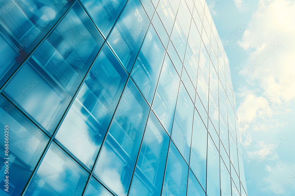 Fototapeta premium Glass-Walled Office Building Facade Background