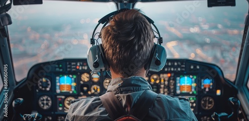 Pilot In Cockpit Of Airplane During Flight