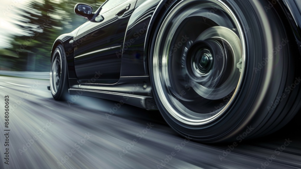 Black Sports Car Speeding on a Race Track Black Sports Car Speeding on a Race Track