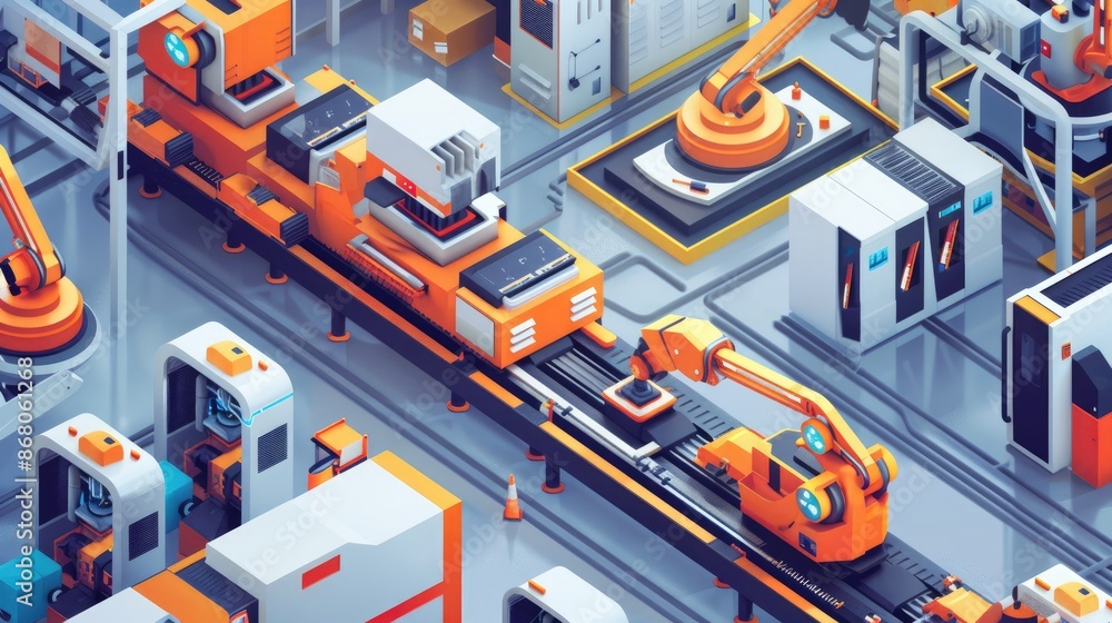 Factory floor with automated machinery Factory floor with automated machinery